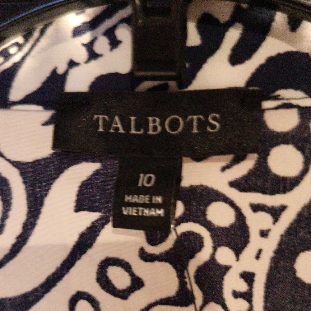 FINAL PRICE NWT Talbots Navy & White Floral Patterned Dress w Sash Tie Belt